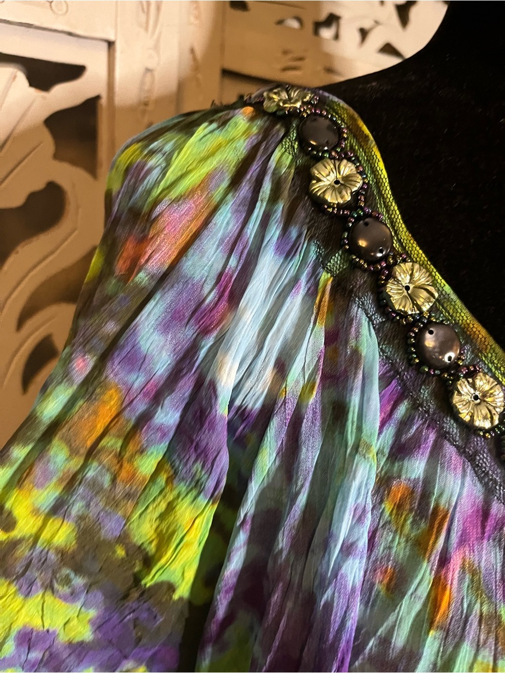 MUSHKA by SIENNA ROSE SHEER PURPLE & MULTICOLOR ABSTRACT TIE-DYE PLUS SIZE TOP - Picture 6 of 12